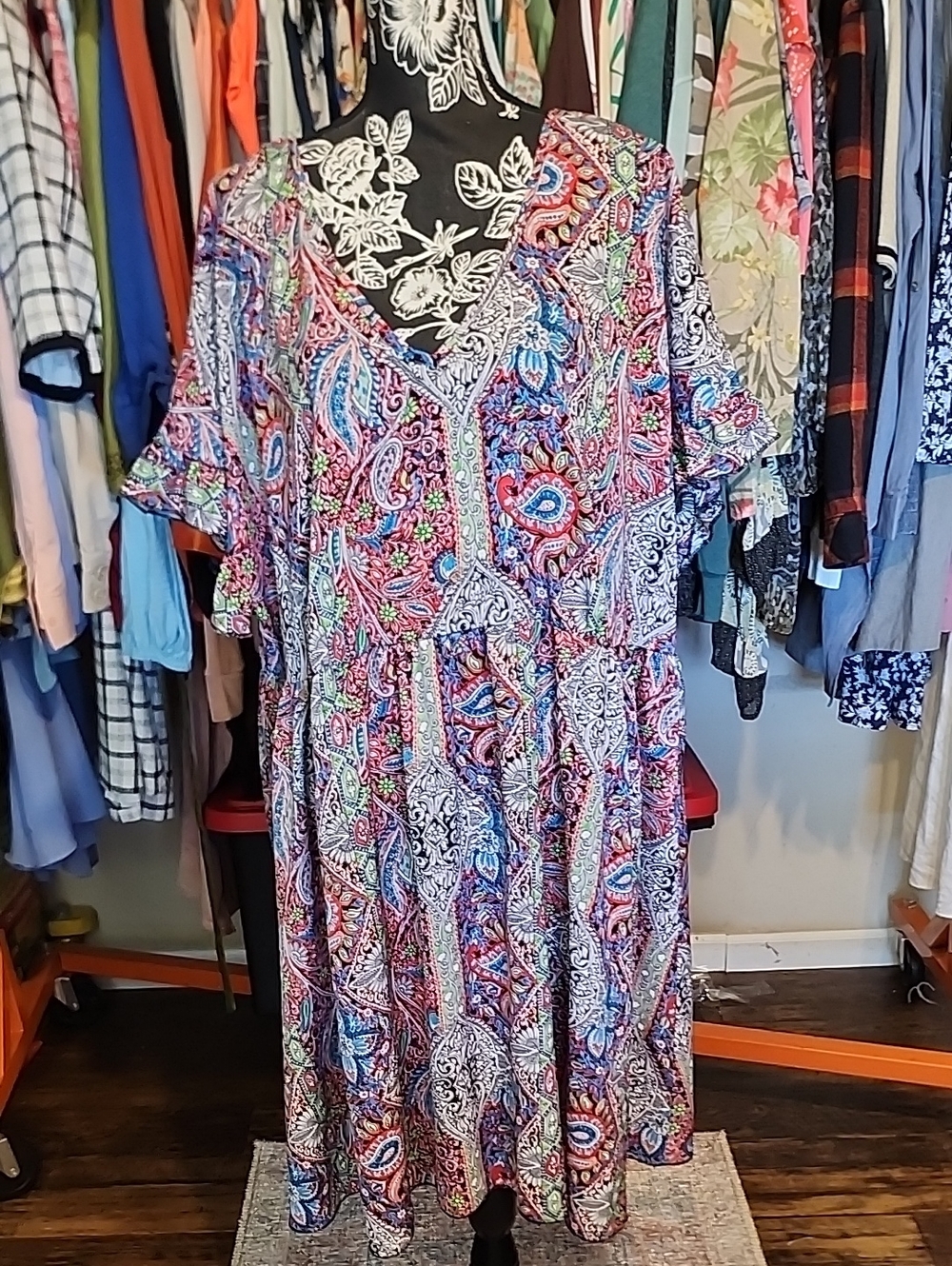 Women's Multicolor Paisley V-Neck Tiered Dress